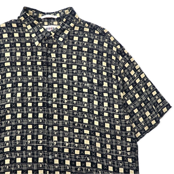 90s CAMPIA MODA Aloha Men’s Hawaiian Shirt XL Black Rayon All-over Pattern - Picture 3 of 5